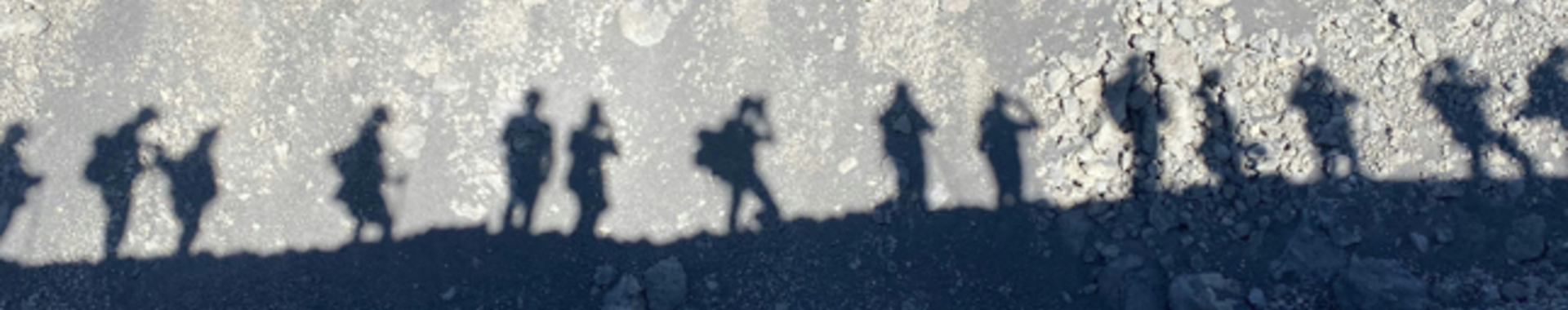 Shadows of group of people on a rocky surface.