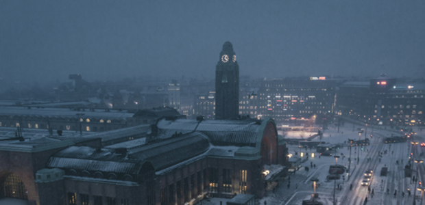 Aerial photo of Helsinki in winter.